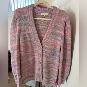 LoveShackFancy Pink Multicolor Knit Button Cardigan
